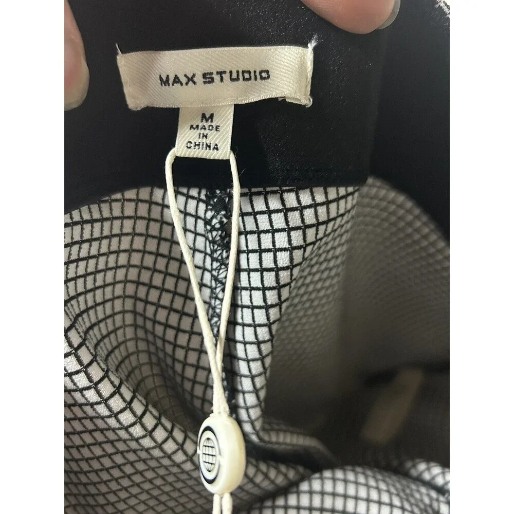 Max Studio Ankle Leg Career Pants Womens Medium Black White Check Pull On NWT